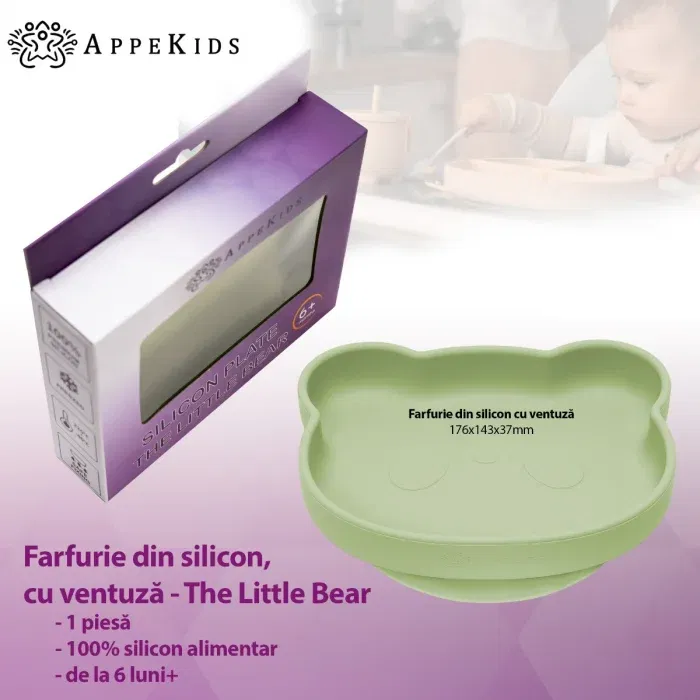 Farfurie din silicon cu ventuza, AppeKids, The Little Bear - Verde [1]