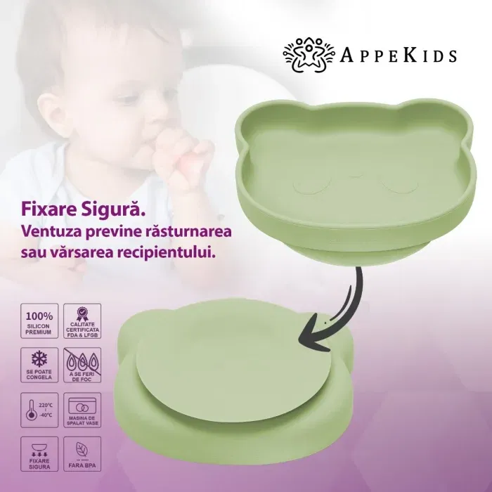 Farfurie din silicon cu ventuza, AppeKids, The Little Bear - Verde [4]