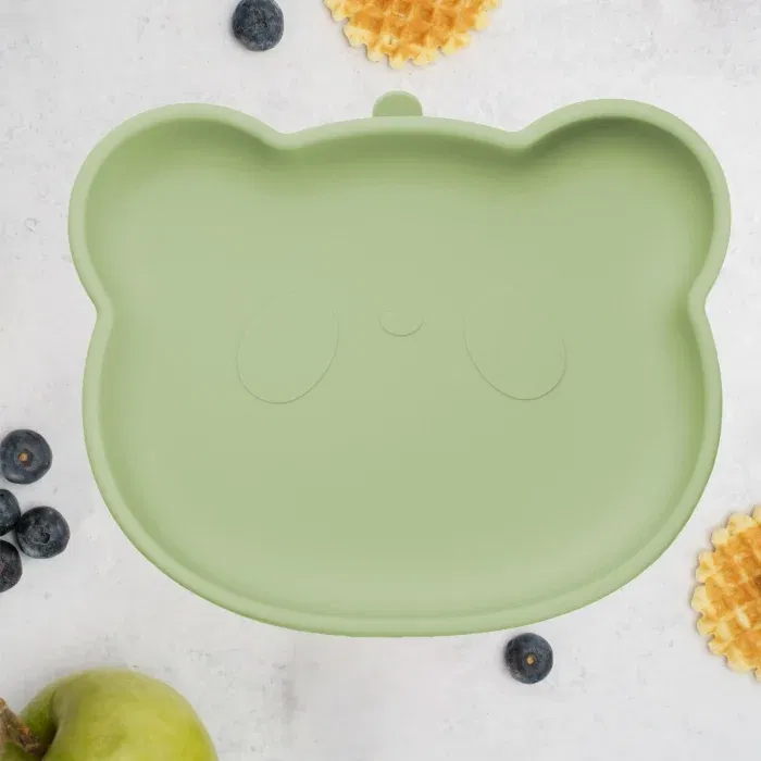 Termosuri, recipiente mâncare pentru copii - Farfurie din silicon cu ventuza, AppeKids, The Little Bear - Verde