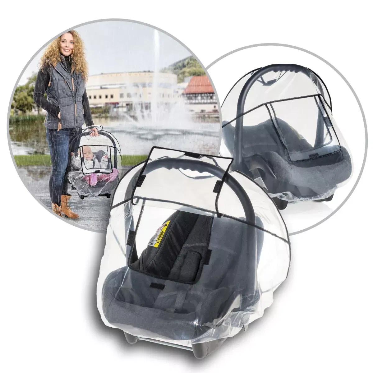 Accesorii Cărucioare - Husa de ploaie scoica bebelusi, transparenta, Reer
