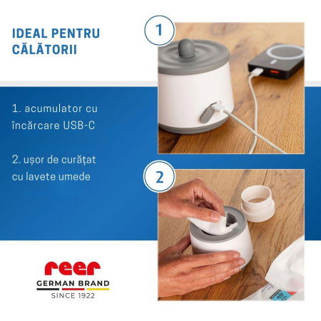 Incalzitor portabil biberoane si alimente pentru bebelusi, 4 trepte temperatura 37-50°C, acumulator cu incarcare USB-C, 3 adaptoare biberon incluse, afisaj temperatura, timer cu oprire automata, indep [3]