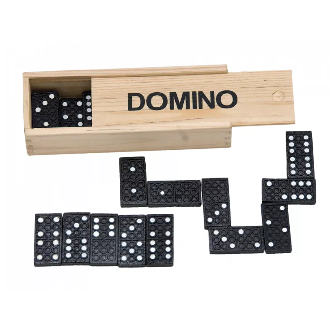 Jocuri de familie sau grup - Joc domino copii, de lemn, 28 de piese, Goki