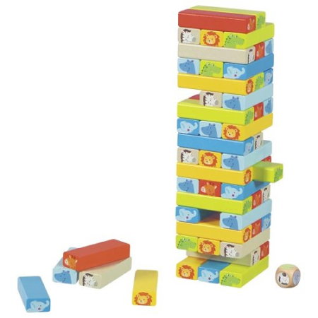 Produse - Joc tip Jenga din lemn Goki cu animale – 55 piese