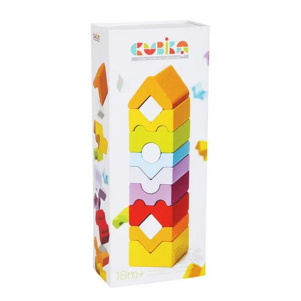 Jocuri de indemanare - Jucarie Din Lemn Cubika, Set Constructii Turn, 18 luni+