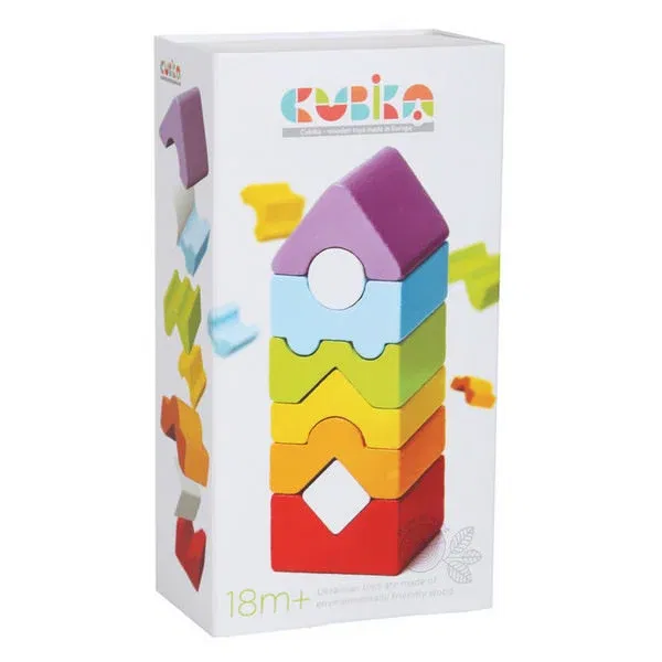 Jocuri de indemanare - Jucarie Din Lemn Cubika, Set Constructii Turn- 8 piese, 18 luni+