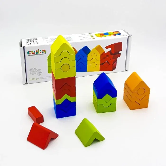 Jucarie Din Lemn Cubika, Set de constructii Turnuri, 18 luni+ [2]