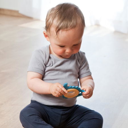 Jucarie organica pentru dentitie, din lemn si cauciuc natural, Dinozaur, Gruenspecht 688-00 [1]