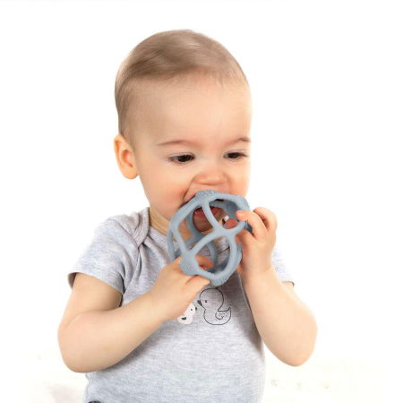 Jucarie pentru dentitie si minge 2in1, silicon, albastra, 0 luni+, Reer Bite&Play 79273 [2]