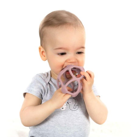 Jucarie pentru dentitie si minge 2in1, silicon, roz, 0 luni+, Reer Bite&Play 79284 [2]