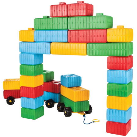 Jocuri de indemanare - Jucarie Pilsan Cuburi de construit Brick Blocks and Car Set 43 piese