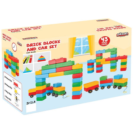 Jucarie Pilsan Cuburi de construit Brick Blocks and Car Set 43 piese [2]
