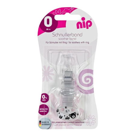 Alimentatie/Suzete - Lant cu carlig de prindere pentru suzete, banda textila, 0+ luni, nip  38373, gri