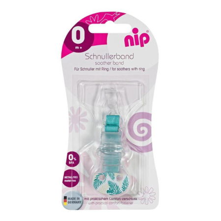 Alimentatie/Suzete - Lant cu carlig de prindere pentru suzete, banda textila, 0+ luni, nip 38375, albastru