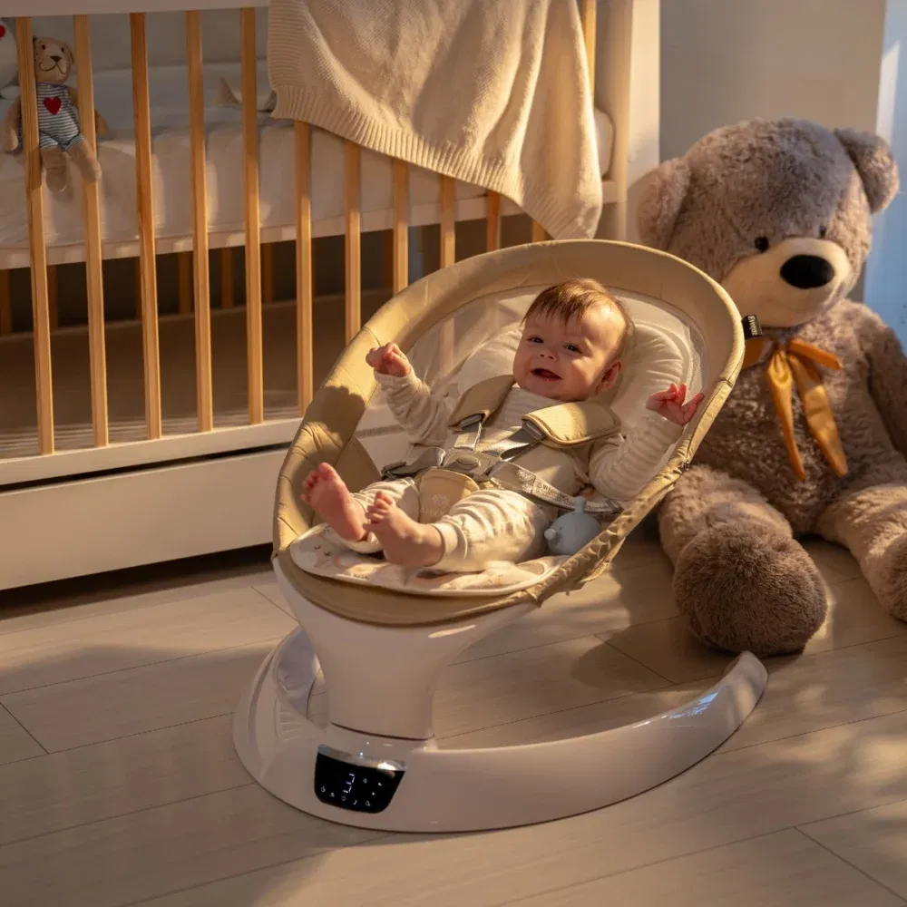 Leagan electric pentru bebelusi, cu spatar reglabil si senzor de miscare, AppeKids Evoque - Bej [3]