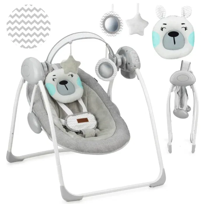 Leagan pentru bebelusi, MoMi LISS Bear, Gri/Turcoaz [3]