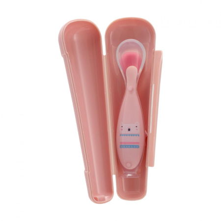 Lingurita silicon cu suport tip ventuza, roz, U-Grow [2]