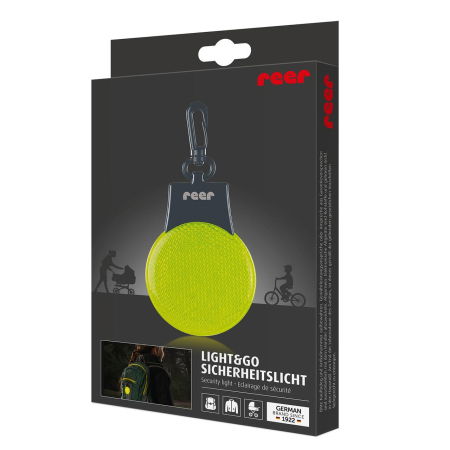 Lumina de siguranta LED reflectorizanta cu semnalizare intermitenta, verde fluorescent, cu carabina de agatare, Reer Light&Go 53253 [1]