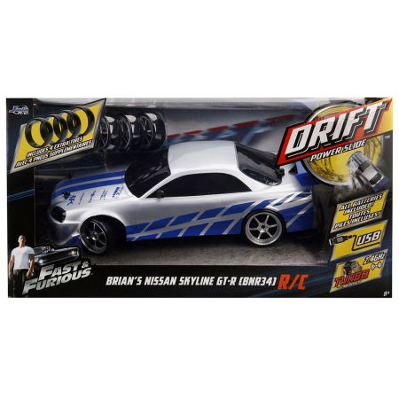 Masina Jada Toys Fast and Furious Nissan Skyline GTR Drift cu anvelope si telecomanda [15]