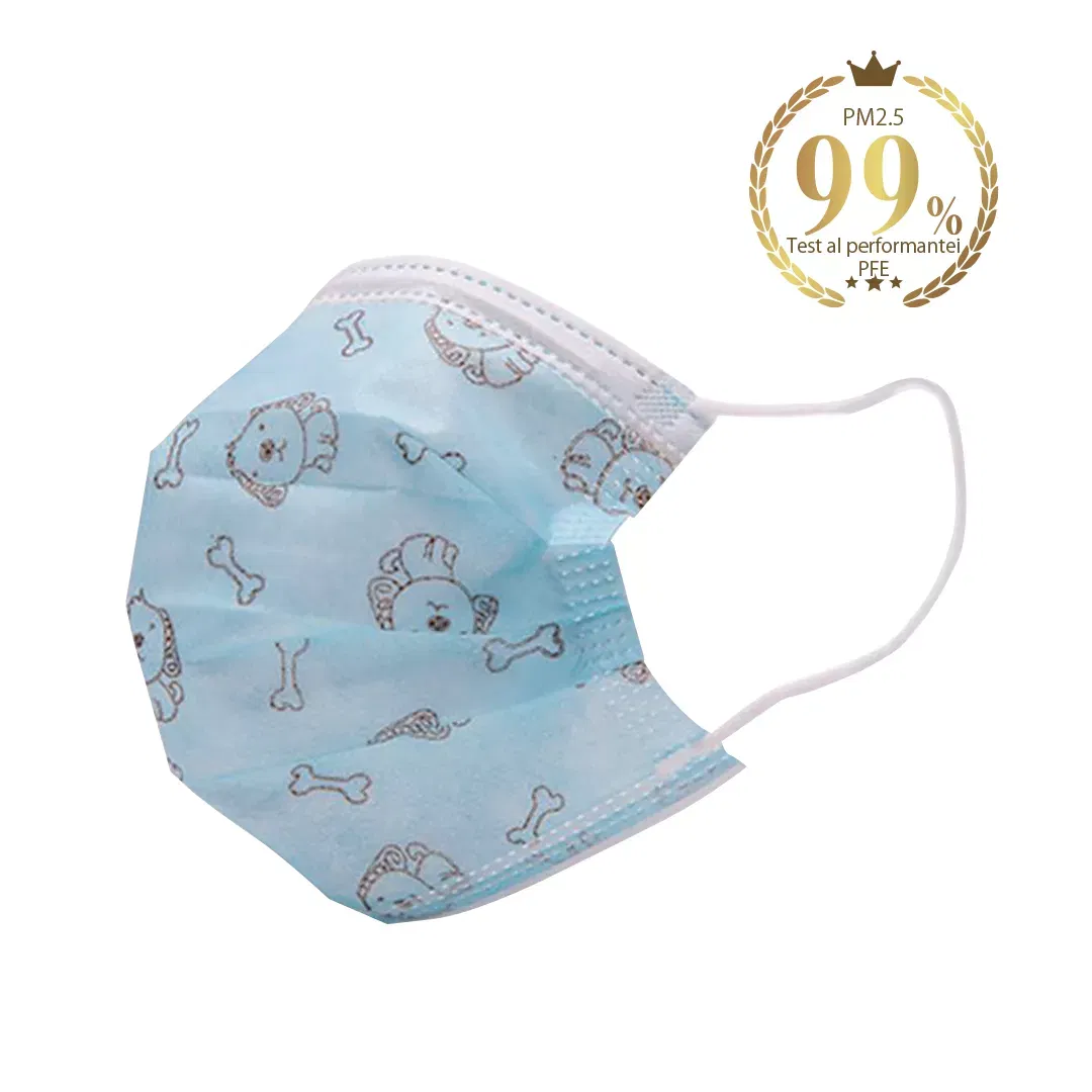 Mască Protecție - Masti de protectie pentru copii, de unica folosinta, 3 straturi, fixare pe nas, model catel, set 25 buc