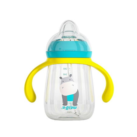 Pachet 3 in 1 cana 260 ml tritan cu 3 accesorii diferite pentru baut : tetina biberon, cioc , pai, blue, U-Grow [3]