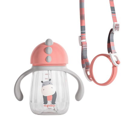 Pachet 3 in 1 cana 260 ml tritan cu 3 accesorii diferite pentru baut : tetina biberon, cioc , pai, dark pink, U-Grow [4]