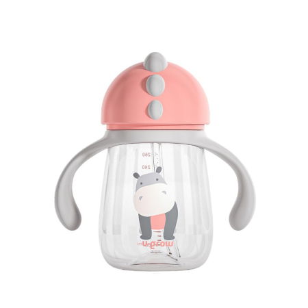 Pachet 3 in 1 cana 260 ml tritan cu 3 accesorii diferite pentru baut : tetina biberon, cioc , pai, dark pink, U-Grow [1]