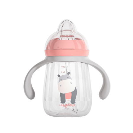 Pachet 3 in 1 cana 260 ml tritan cu 3 accesorii diferite pentru baut : tetina biberon, cioc , pai, dark pink, U-Grow [3]