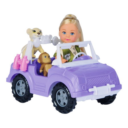 Papusi - Papusa Simba Evi Love Safari 12 cm cu masinuta, animale si accesorii
