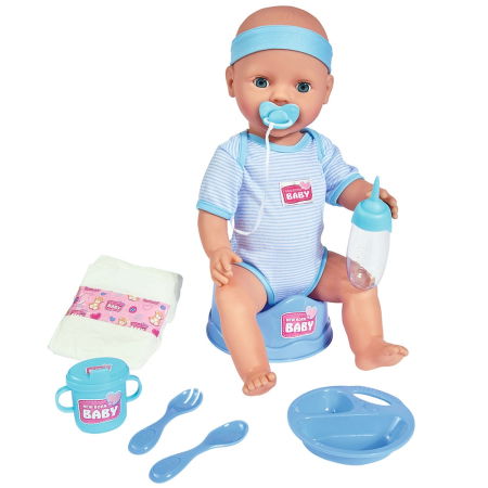Jocuri și Jucării - Papusa Simba New Born Baby, Baby Doll 43 cm cu accesorii albastru