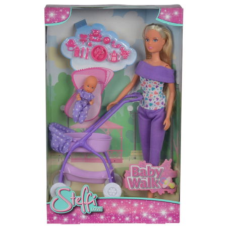 Papusa Simba Steffi Love Baby Walk 29 cm mov cu carucior si accesorii [1]
