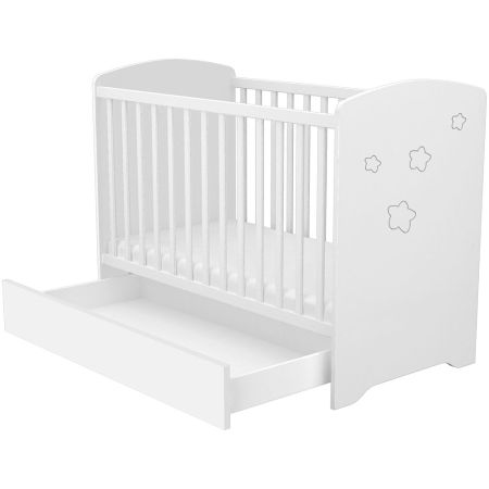 Patut copii din lemn cu sertar Hubners Matei 120x60 cm alb cu stelute [2]
