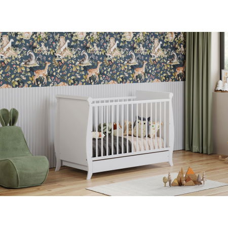 Patut copii din lemn Hubners Mara 120x60 cm alb cu sertar [2]