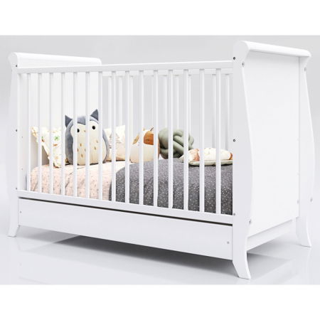 Patut copii din lemn Hubners Mara 120x60 cm alb cu sertar [1]