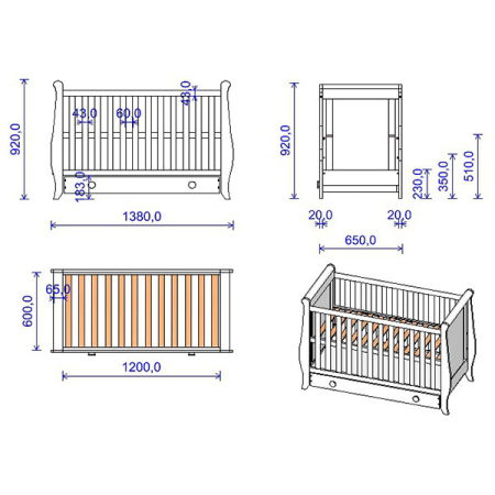 Patut copii din lemn Hubners Mira 120x60 cm alb cu sertar [7]