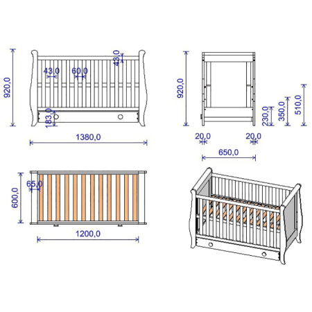Patut copii din lemn Hubners Mira 120x60 cm alb cu sertar [9]