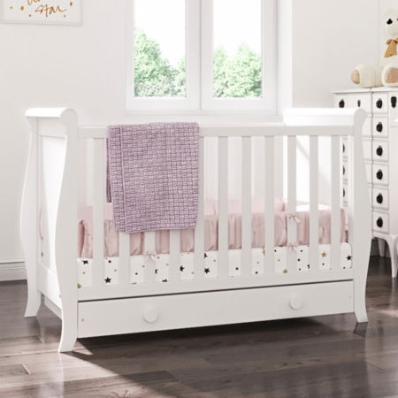 Patut copii din lemn Hubners Mira 120x60 cm alb cu sertar [8]