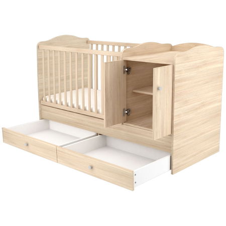 Patut copii transformabil din lemn cu 2 sertare Hubners Eva Maxi Kombi 120x70 cm natur [1]