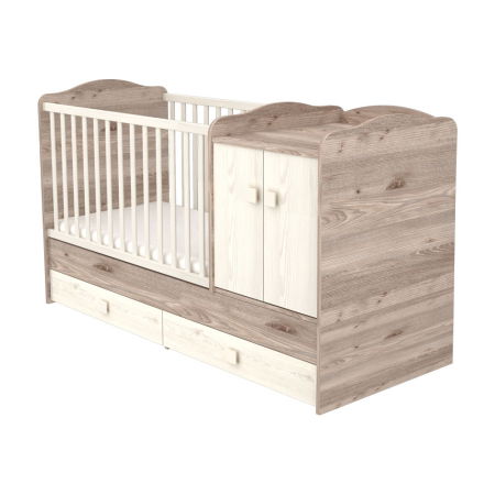 Camera Copilului - Patut copii transformabil din lemn cu 2 sertare Hubners Sofia Maxi Kombi 120x70 cm crem nisip