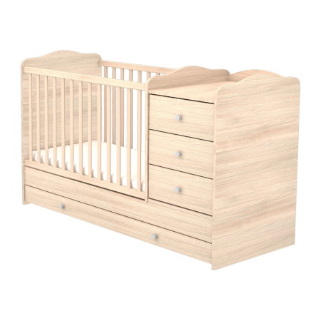 Sisteme De Siguranță Copii - Patut copii transformabil din lemn cu 4 sertare Hubners Eva Kombi 120x60 cm natur