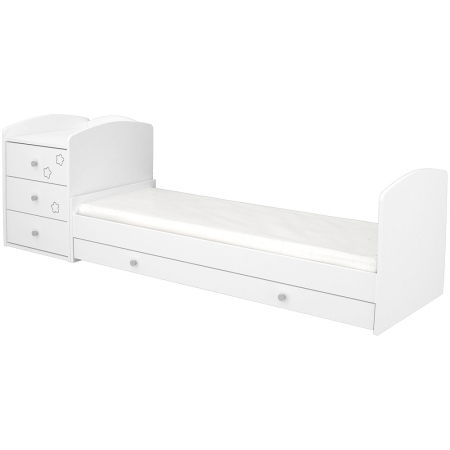 Patut copii transformabil din lemn cu 4 sertare Hubners Matei Kombi 120x60 cm alb cu stelute [2]