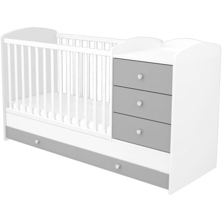 Sisteme De Siguranță Copii - Patut copii transformabil din lemn cu 4 sertare Hubners Patrik Kombi 120x60 cm alb grafit