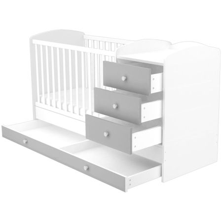 Produse - Patut copii transformabil din lemn cu 4 sertare Hubners Patrik Kombi 120x60 cm alb grafit
