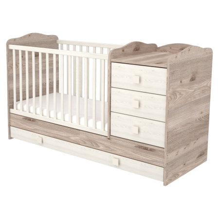 Sisteme De Siguranță Copii - Patut copii transformabil din lemn cu 4 sertare Hubners Sofia Kombi 120x60 cm crem nisip