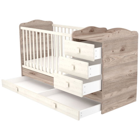 Patut copii transformabil din lemn cu 4 sertare Hubners Sofia Kombi 120x60 cm crem nisip [1]