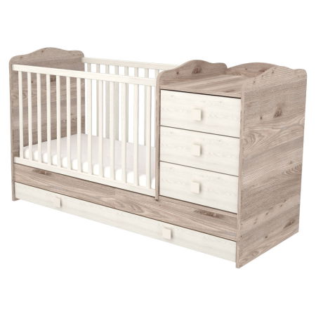 Camera Copilului - Patut copii transformabil din lemn cu 4 sertare Hubners Sofia Kombi 120x60 cm crem nisip