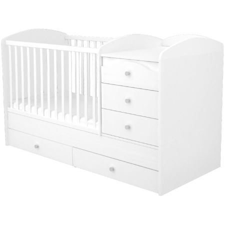 Camera Copilului - Patut copii transformabil din lemn cu 5 sertare Hubners Matei Maxi Kombi 120x70 cm alb