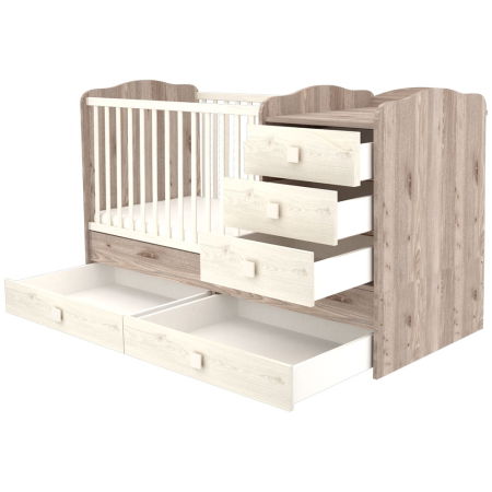 Patut copii transformabil din lemn cu 5 sertare Hubners Sofia Maxi Kombi 120x70 cm crem nisip [1]
