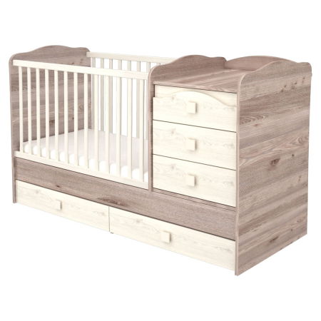 Camera Copilului - Patut copii transformabil din lemn cu 5 sertare Hubners Sofia Maxi Kombi 120x70 cm crem nisip
