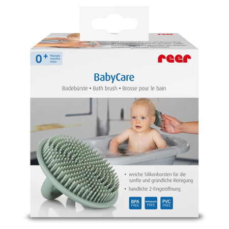 Produse îngrijire copii - Perie de baie moale pentru bebelusi, din silicon alimentar, monobloc, fara BPA, 0+ luni, Reer BabyCare Bath Brush 81083