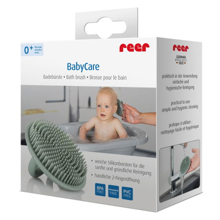 Perie de baie moale pentru bebelusi, din silicon alimentar, monobloc, fara BPA, 0+ luni, Reer BabyCare Bath Brush 81083 [1]
